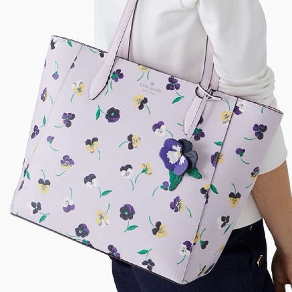 Kate Spade Purple Dana Tote Bag Pansy Toss Print - Picture 1 of 8